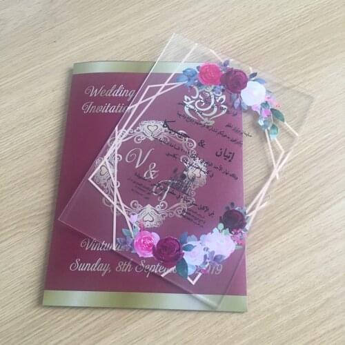 10pcs nice flower wedding invitation card with wine red envelop wedding favor cards