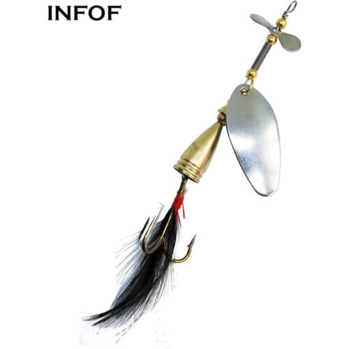 INFOF 5-pieces Spinners Bullet Fly Spinnerbait 9cm/12g Spoon Bait Lures with Churning Propellers Trout Salmon Fishing Lure