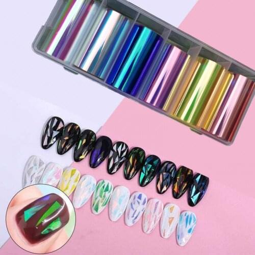 6Pcs/Set Nail Paper Aurora DIY Transparent Cellophane Paper Korean Nail Glass Foils for Female