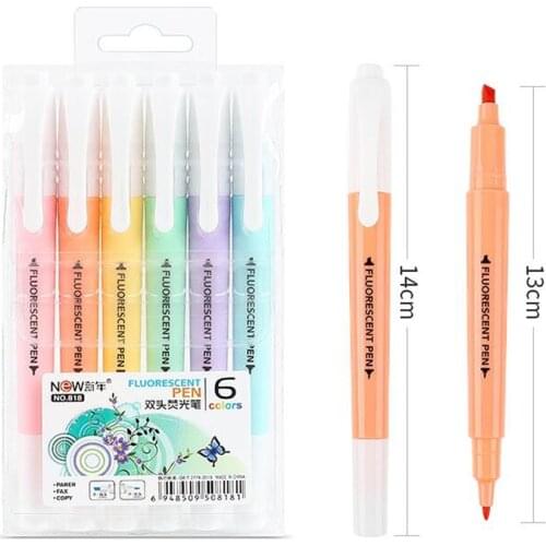 6Pcs/Set Double Head Fluorescent Highlighter Pen Markers Pastel Drawing Pen for Student School Office Supplies Cute Stationery