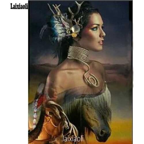 3D Diy Diamond Painting Indian half woman and horse Mosaic 5D Cross Stitch Full Square fantasy art Diamond Embroidery Home Decor