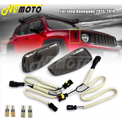 Side Reflection Warning Turn Signal Light White/Yellow Lamp Front Turn Signals Side Light & Cover For Jeep Renegade 2015-2019