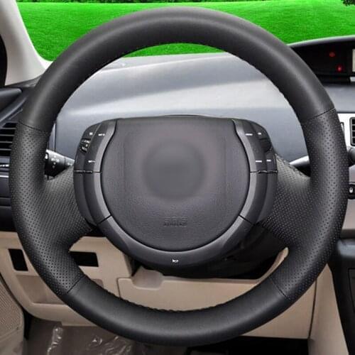 Car Steering Wheel Cover For Citroen Triumph Old C4 C-quatre DIY Black Soft Genuine Leather Hand-stitched Wear-resistant