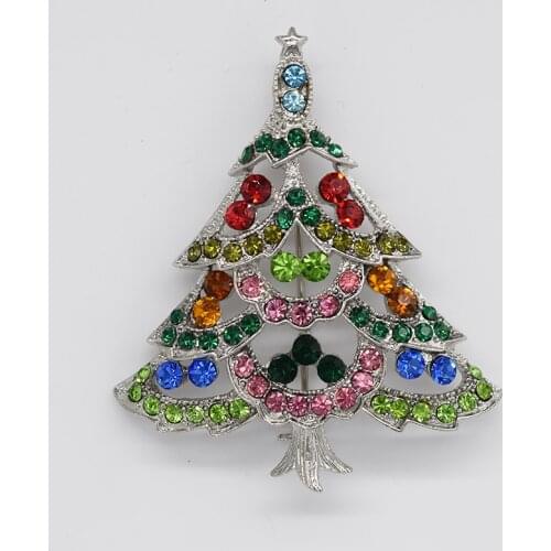 Colorful Rhinestone Christmas Tree brooch Christmas gift party Pin brooches C666 E