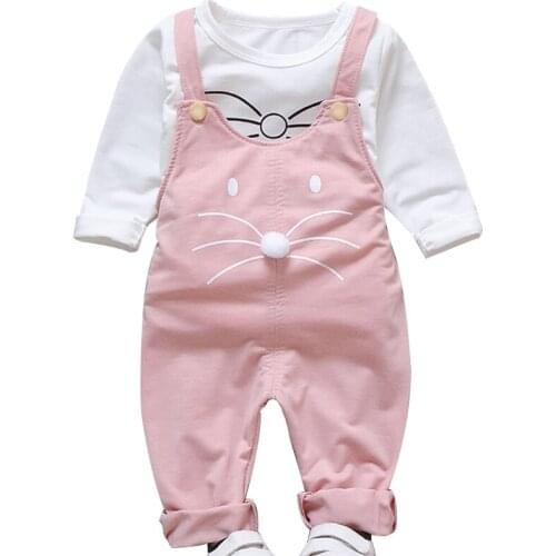 Children Kids Round Collar Top T-shirt With Overalls Jumpsuit Fashion For Outdoor Casual Children Girls Clothing-35