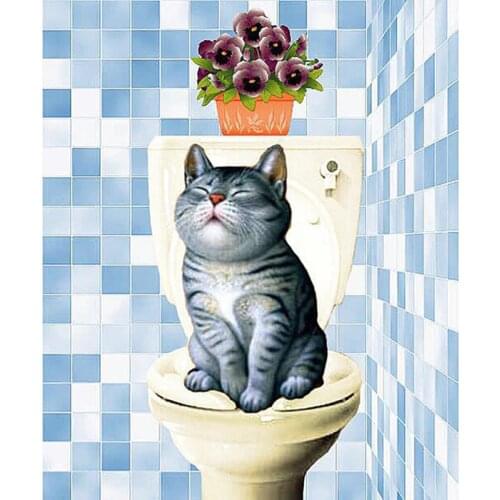 DIY Painting By Numbers Toilet Cat Flower Oil Coloring By Number Wall Art Canvas Picture Hand Painted Room Decoration 40x50cm