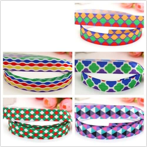 DUWES 5/8'' Free shipping Fold Elastic FOE plaid quatrefoil printed headband headwear diy decoration wholesale OEM D591