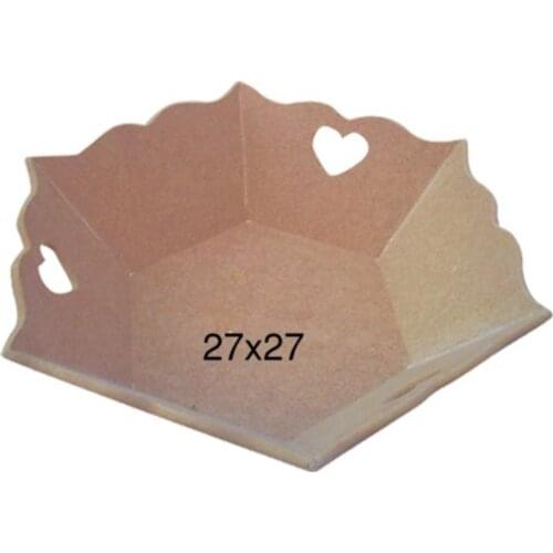 E331 Small Heart Fruit Bowl, Unpainted Raw Wooden Fruit Basket