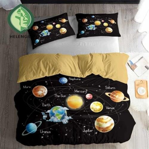 HELENGILI 3D Bedding Set Universe Print Duvet Cover Set Lifelike Bedclothes with Pillowcase Bed Set Home Textiles #YZ01