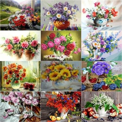 GATYZTORY Painting By Numbers Flowers In Vase For Adults Handmade Frame On Canvas Modern Home Living Room Wall Decoration