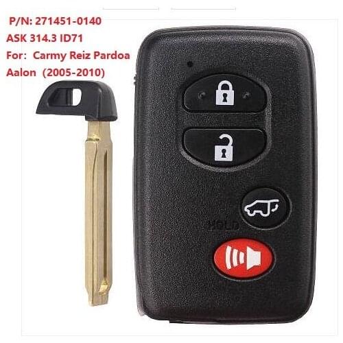 KEYECU Smart Remote Key Fob for Toyota Carmy Reiz Pardoa Aalon ( 3+1-SUV) ASK 314.3 ID71 P/N: 271451-0140