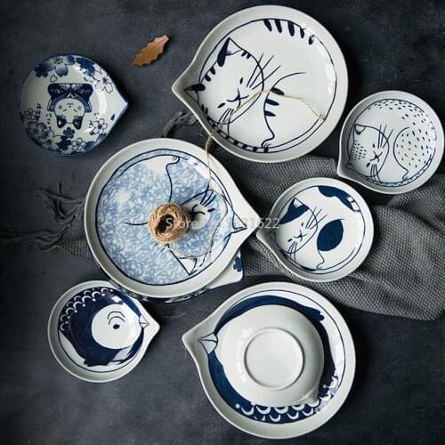 Creative Japanese cartoon dinner plate cute cat ceramic plate restaurant home kicthenware cold dish dessert sauce dish