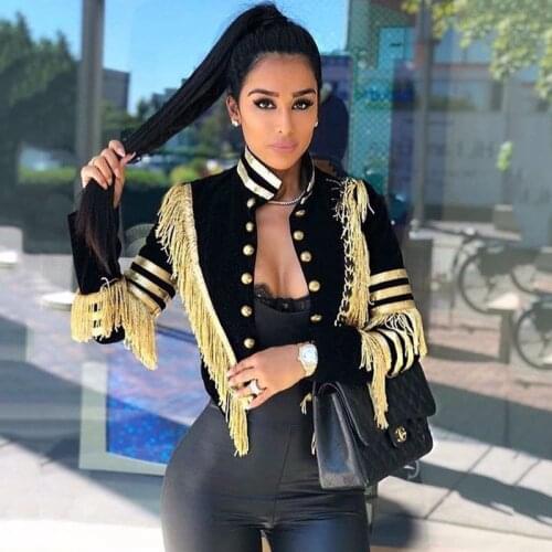 Large 3XL Vintage Fringe Patched Button Stripe Jacket Women Spring Autumn New Long Sleever Cropped Coat Fashion Stand Colla