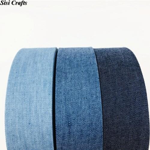 Sisi Crafts Cotton Layering Cloth Tape 10mm 25mm 40mm Plain Denim Ribbon Solid Jeans Bias Trim DIY Hair Bow Tie Collar Accessory