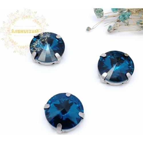Best-selling Circular Satellite Peacock blue Crystal Glass Sewing Rhinestones Whith Claw DIY Jeans Woman and Wedding Dresses