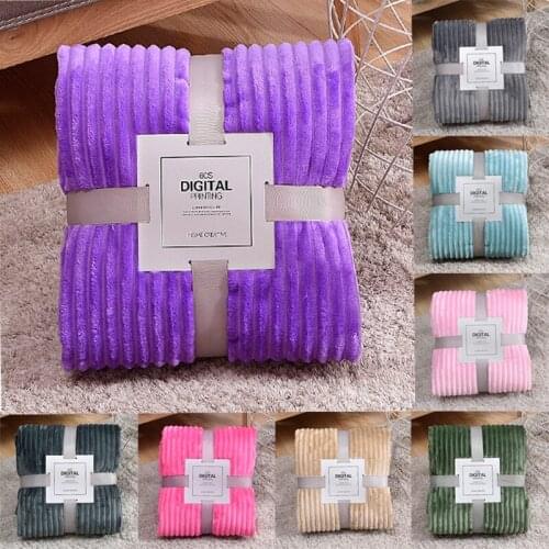 LISM Pure color striped blanket flannel super soft blanket winter warmth fluffy bed sheet sofa bed cover bed cover