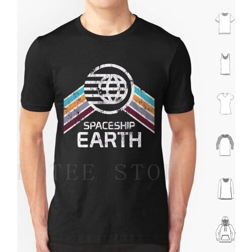 Spaceship Earth Logo In Vintage Distressed Retro Style T Shirt Print Cotton Spaceship Earth Center Distressed Logo Entertain