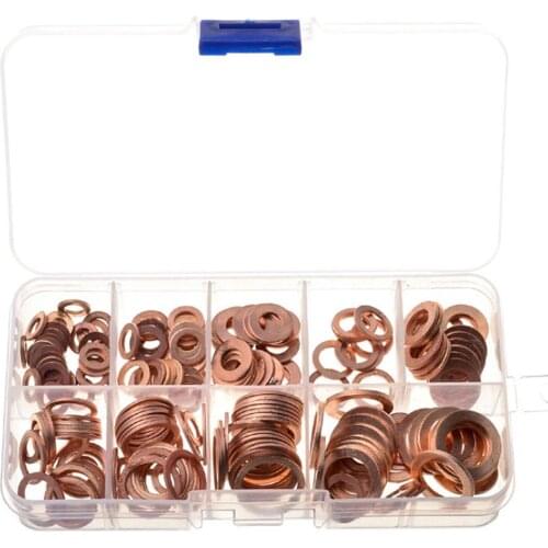 200pcs/pack Copper Oil Seal Gasket Flat Ring Seal Hardware Assortment Kit