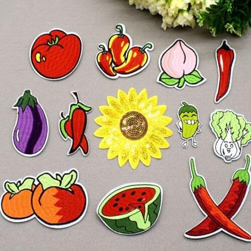 Cartoon Patches Vegetable Pepper Tomato Applique DIY Handmade Sticker On T Shirt Bag Hat Embroidered Iron On Patch For Clothes