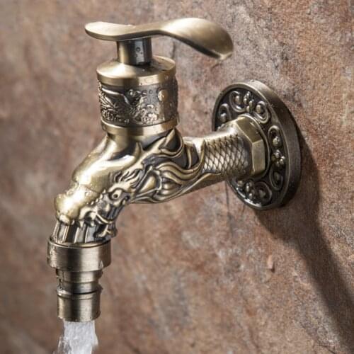 Wall Mount Zinc Alloy faucet Antique Carved Bronze Bibcock Decorative Outdoor Garden Faucet Washing Machine Small tap wholesale