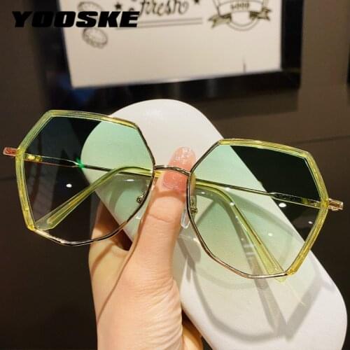 YOOSKE Irregular Vintage Sunglasses Women Fashion Clear Green Sun Glasses Men Metal Polygon Eyewear Femlae Driving Goggles UV400