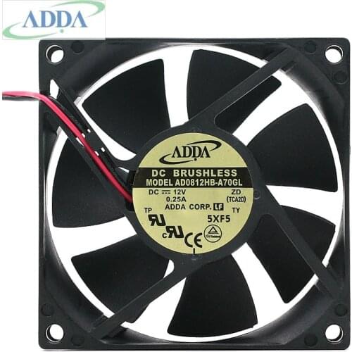 Original FOR ADDA AD0812HB-A70GL 8025 12V 0.25A 2 wire dual ball cooling fan 3000RPM 38.65CFM