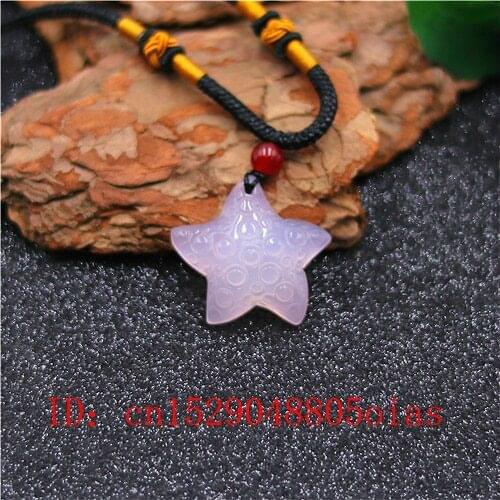Natural Pink Chinese Jade Starfish Pendant Agate Necklace Fashion Charm Jewelry Carved Amulet Gifts for Women Men