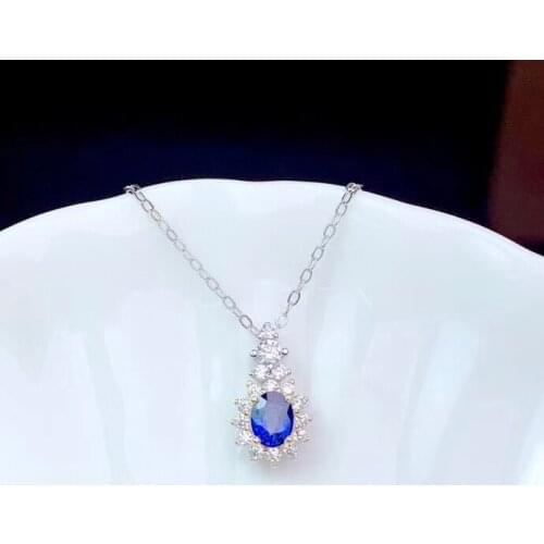 CoLife Jewelry Blue Sapphire Silver Pendant for Office Woman 4mmx5mm Natural Sapphire Pendant 925 Silver Sapphire Jewelry