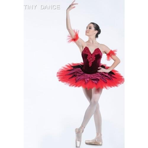 Adult Professional Ballet Tutu Burgundy Velvet Bodice with Nude V neck Pleated Tutus Ballerina Dance Costumes for Women BLL076