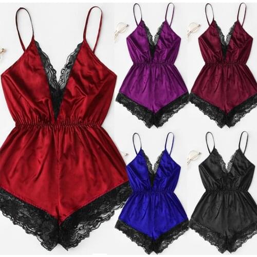 Sexy Bra Sleepwear Set Womens Sexy Lingerie Girl V-Neck Lace Splice Bodysuit Sleepwear Bodydoll Lingerie Sets Nightdress *M