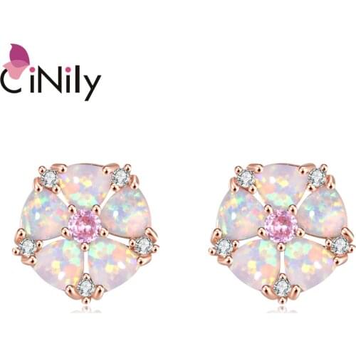 CiNily Rose Gold Fire Opal Plated for Girls Exquisite Zircon Flower Stud Earrings for girls Jewelry