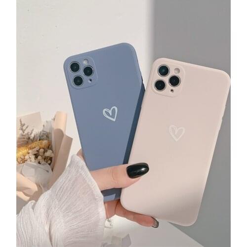 Love Heart Couple Silicone Phone Case For iPhone 12 11 Pro Max XS Max XR X 7 8 Plus SE 2020 12Mini Candy Color Square Soft Cover