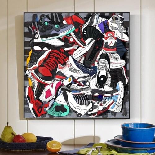 Sports Canvas Cool Hypebeast Wall Shoes Wall For Shoes Store Living Room Wall Art Graffiti Picture For Living Room