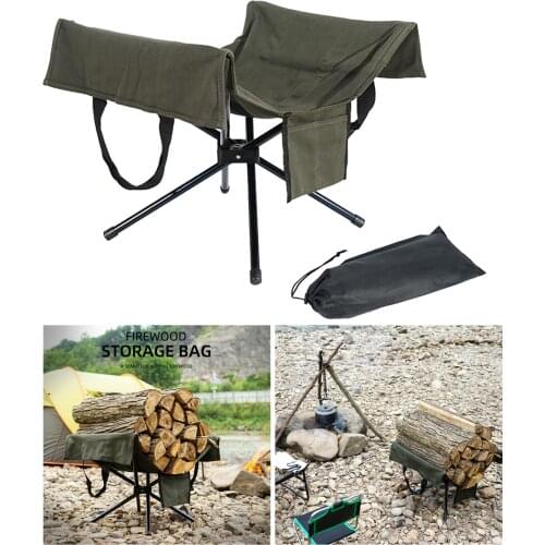 Firewood Log Carrier Tote Bag w/ Handles Indoor Outdoor Fireplace Log Handbag with Rack for Bonfires Camping Picnic Barbecue