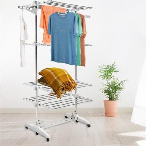 Move Freely Drying Rack ABS Stainless Steel Four-layer Sturdy Structure Household Livingroom Bedroom Clothes Storage HWC