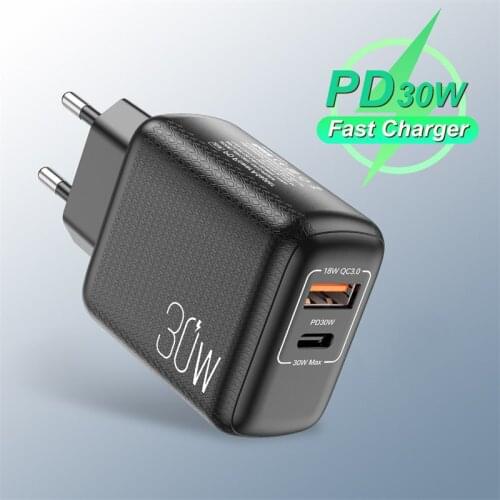 UKGO PD 30W 2 Ports EU US UK Plug Fast Charger Adapter For iPhone 12 11 Samsung Xiaomi Huawei QC 3.0 Mobile Phone Quick Charger