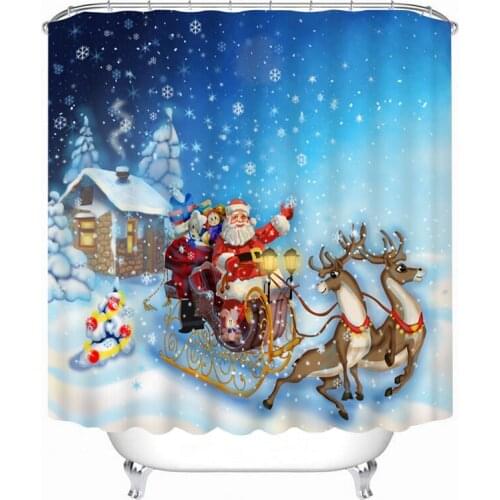 3D Shower Curtain Christmas Snowman Pattern Polyester Fabric Waterproof Shower Curtain Eco-Friendly Bathroom Curtain Home