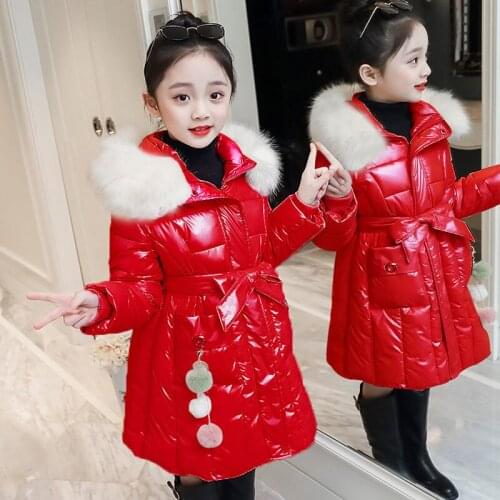 5-12 Years Girls Parkas Winter Coat Cotton Padded Jackets For Children Girl Faux Fox Fur Collar Hooded Long Coat TZ618