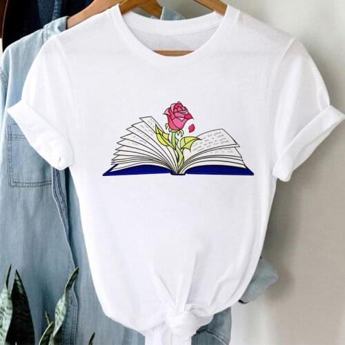 Female t-shirts harajuku Book flower Ladies Tee Tops Casual Short sleeve White T shirt streetwear Harajuku t-shirt women 2021