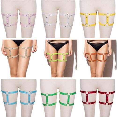 Rivet Accessories Harajuku Womens Sexy Leg Garters Belt Tight Bands Clip 2 Pc Punk Goth Stocking Elastic Bondage Harness Fashion