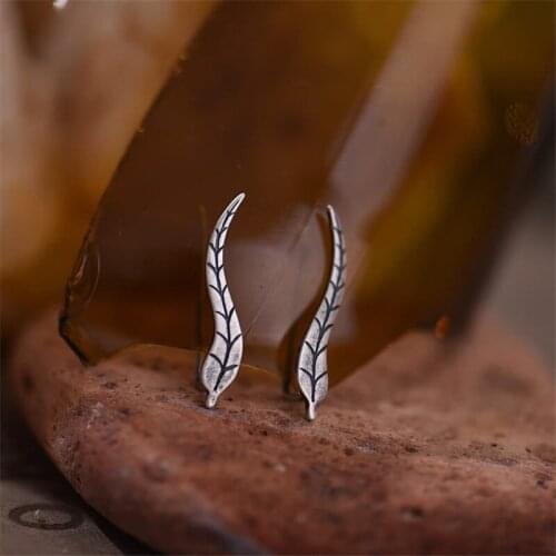 925 Sterling Silver Sea Grass Stud Earrings Women Punk Earrings Vintage Party Wedding Jewelry Gifts for Girls Women Jewelry