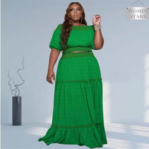 Plus Size Dress Sets Skirts Women 2021 Wholesale Off Shoulder Top Elastic Waist Maxi Skirt Matching Fashion Outfits Dropshipping
