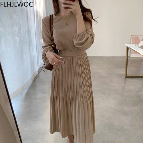 Chic Korean Clothes Design Autumn Spring Womens Long Sleeve O Neck Elegant Lady Floral Printed Retro Vintage Pleated Long Dress