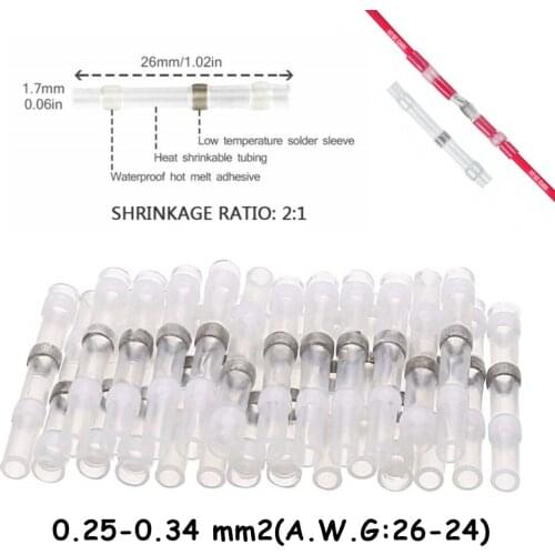 10/50/100Pcs White Heat Shrink Electrical Wire Connector Terminals Insulated Cable Soldered Sleeve Terminators Butt Connectors