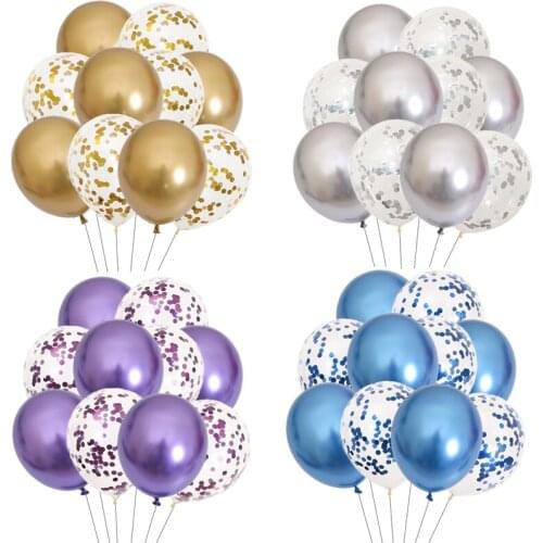 10Pcs 12inch Metal Colors Latex Balloons Confetti Air Balloons Inflatable Ball for Birthday Wedding Party Decoration Supplies