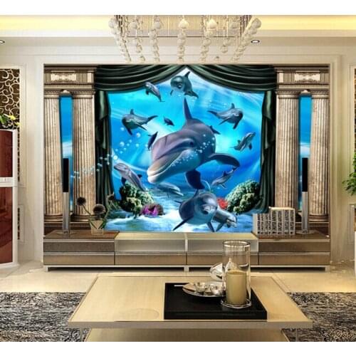 The custom 3D murals,3 d pillars underwater world murals ,living room sofa TV wall bedroom wall paper