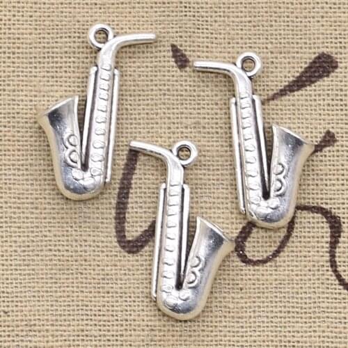 6pcs Charms Horn Saxophone 26x21mm Antique Tibetan Bronze Silver Color Pendant Findings Accessories DIY Vintage Choker Jewelry