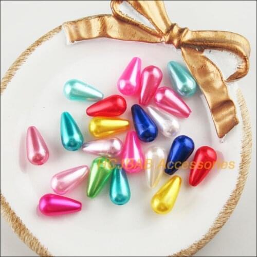 60 New Smooth Teardrop Charms Acrylic ABS Spacer Beads Mixed Colors 8x15mm