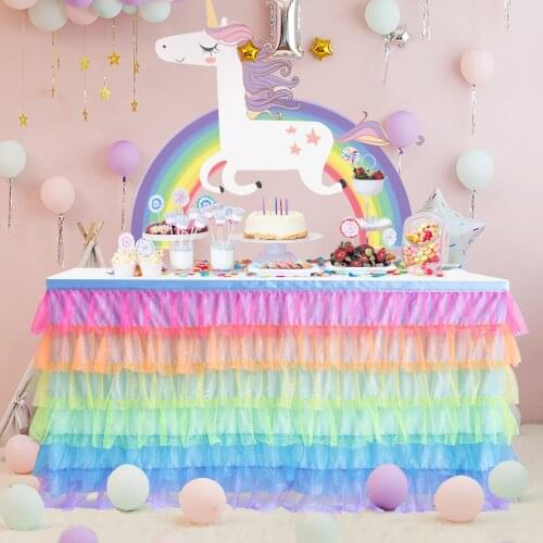 6FT Tulle Table Skirt Rainbow Tablecloth for Kids Baby Shower Party Decoration Table Cover Tulle Skirt Wedding Banquet Decor