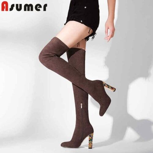 ASUMER 2020 fashion autumn winter boots round toe over the knee boots rhinestone elegant prom ladies thigh high boots